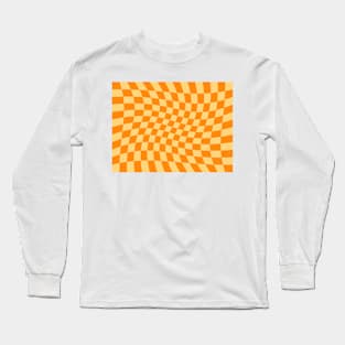 Twisted Checkered Square Pattern - Orange Tones Long Sleeve T-Shirt